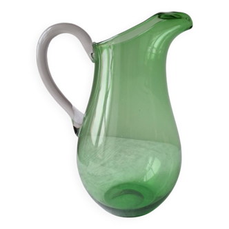 Green and clear glass pitcher