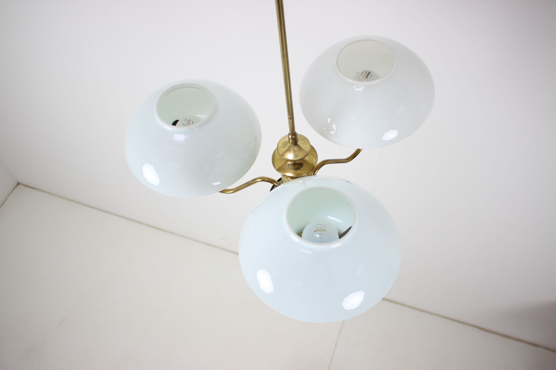 Mid-Century Brass Chandelier, Czechoslovakia, 1970s, Made in Jablonec Glassworks