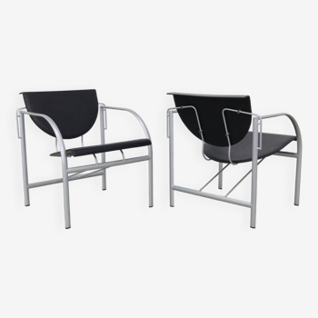 2x Postmodern Lounge Chair “Kokatu” in Leather by M.A. Ciganda for Akaba, 1980s