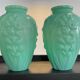 Paire de vases art deco en opaline vert celadon