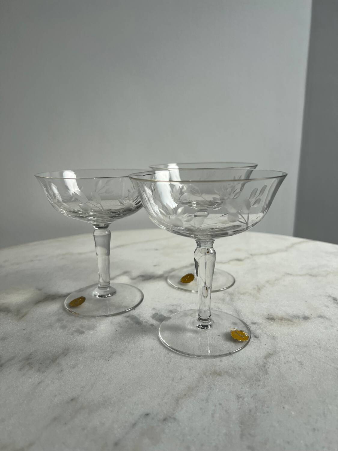 Crystal stemmed glass, floral pattern