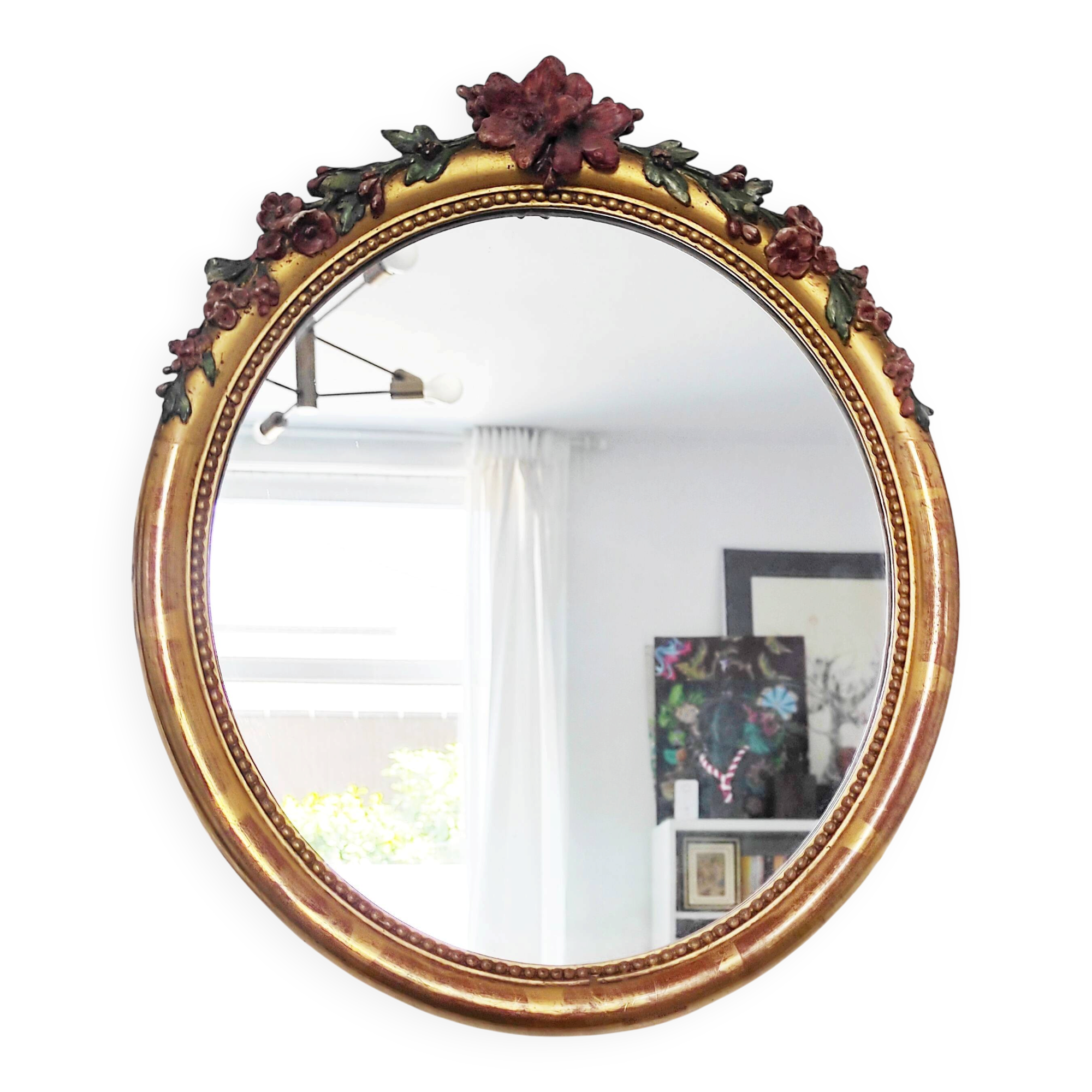 Miroir en bois doré avec fleurs
