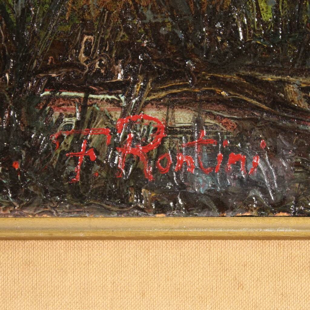 Italian landscape painting signed F. Rontini, 1940s