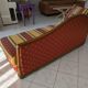 Vintage 3-seater chaise longue – varnished wood – jacquard fabric