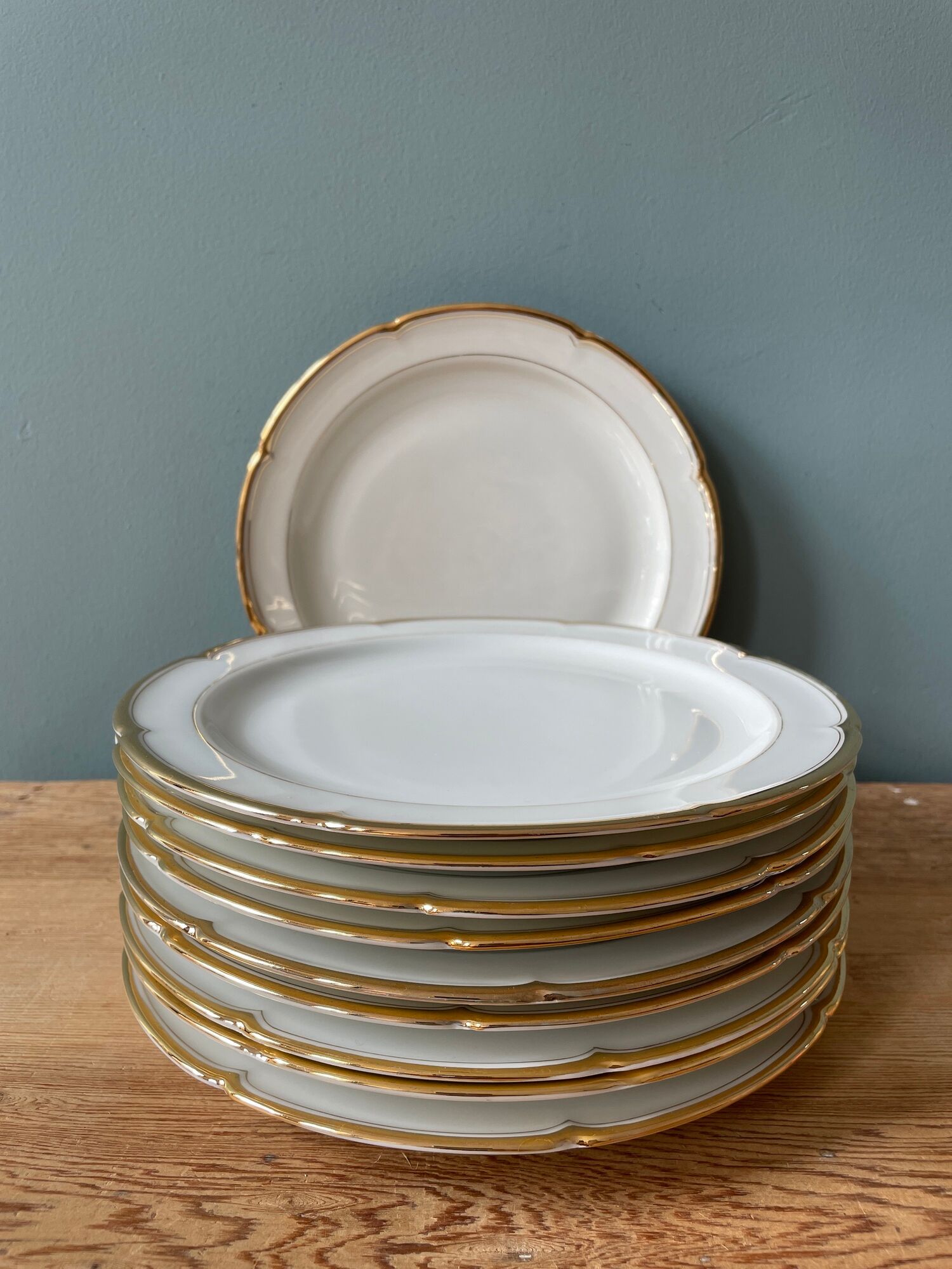 Series of 10 antique flat plates in Limoges porcelain