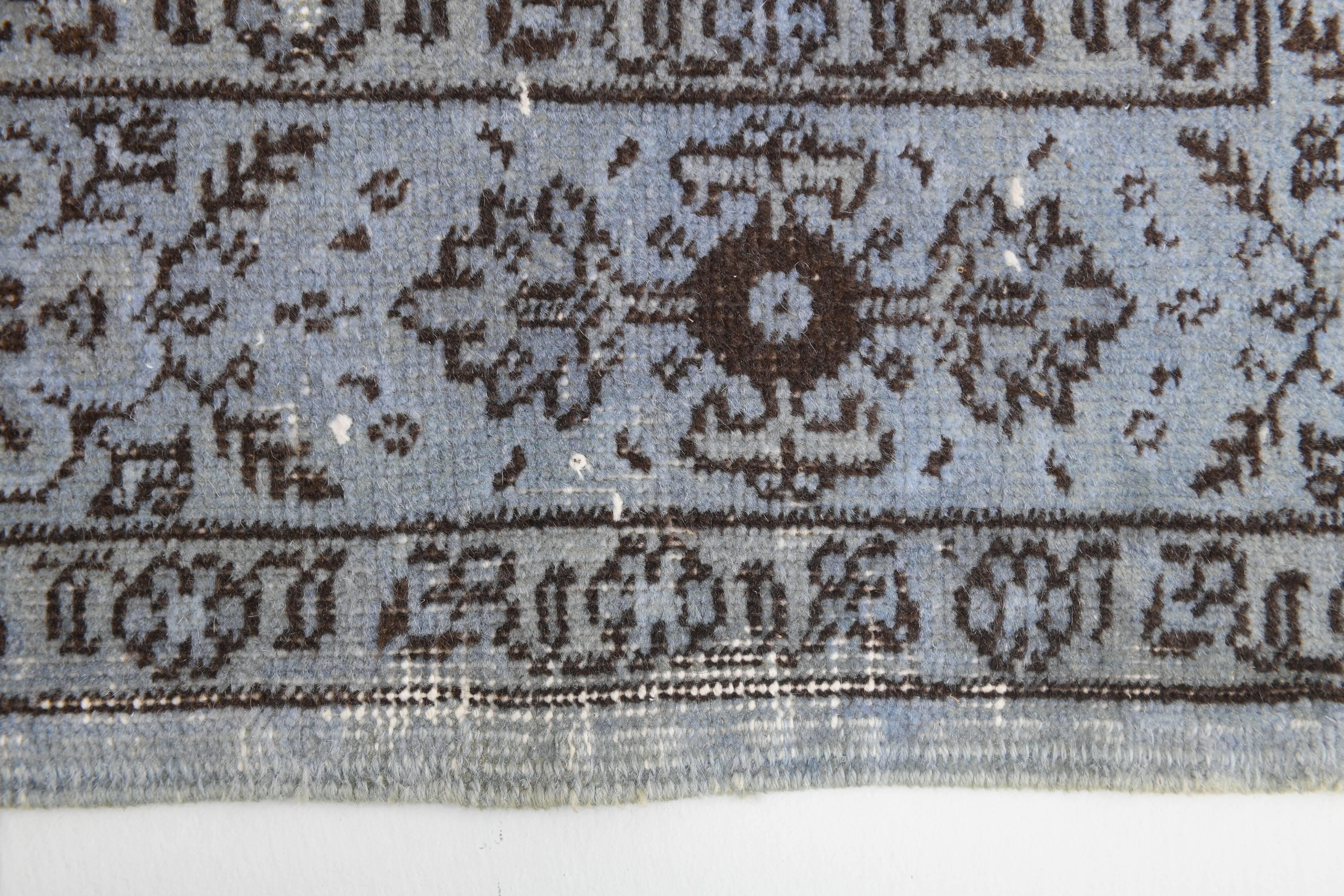 Turkish All-Over Floral Light Blue Vintage Runner Rug, 61x207Cm