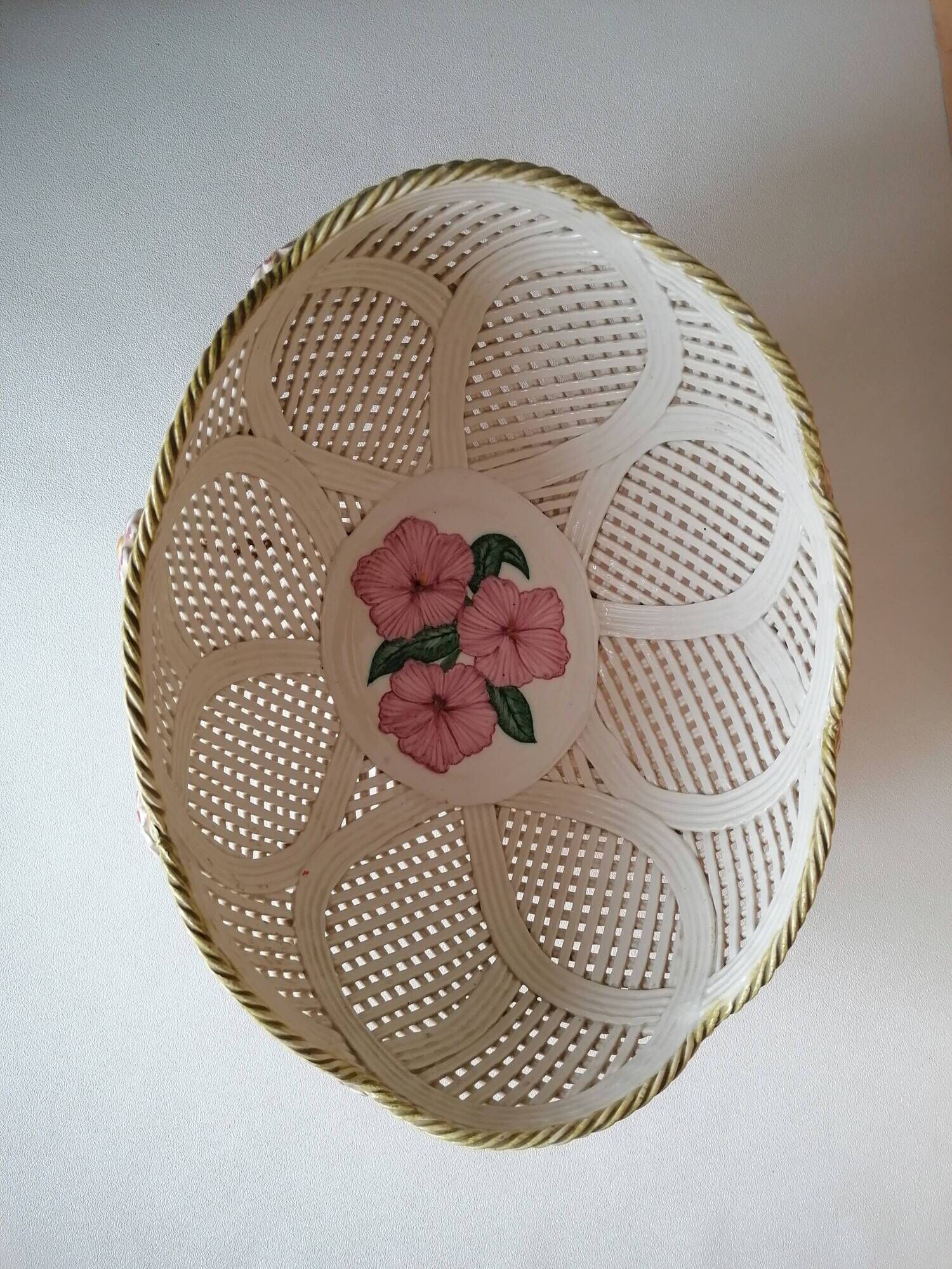 Woven ceramic fruit basket