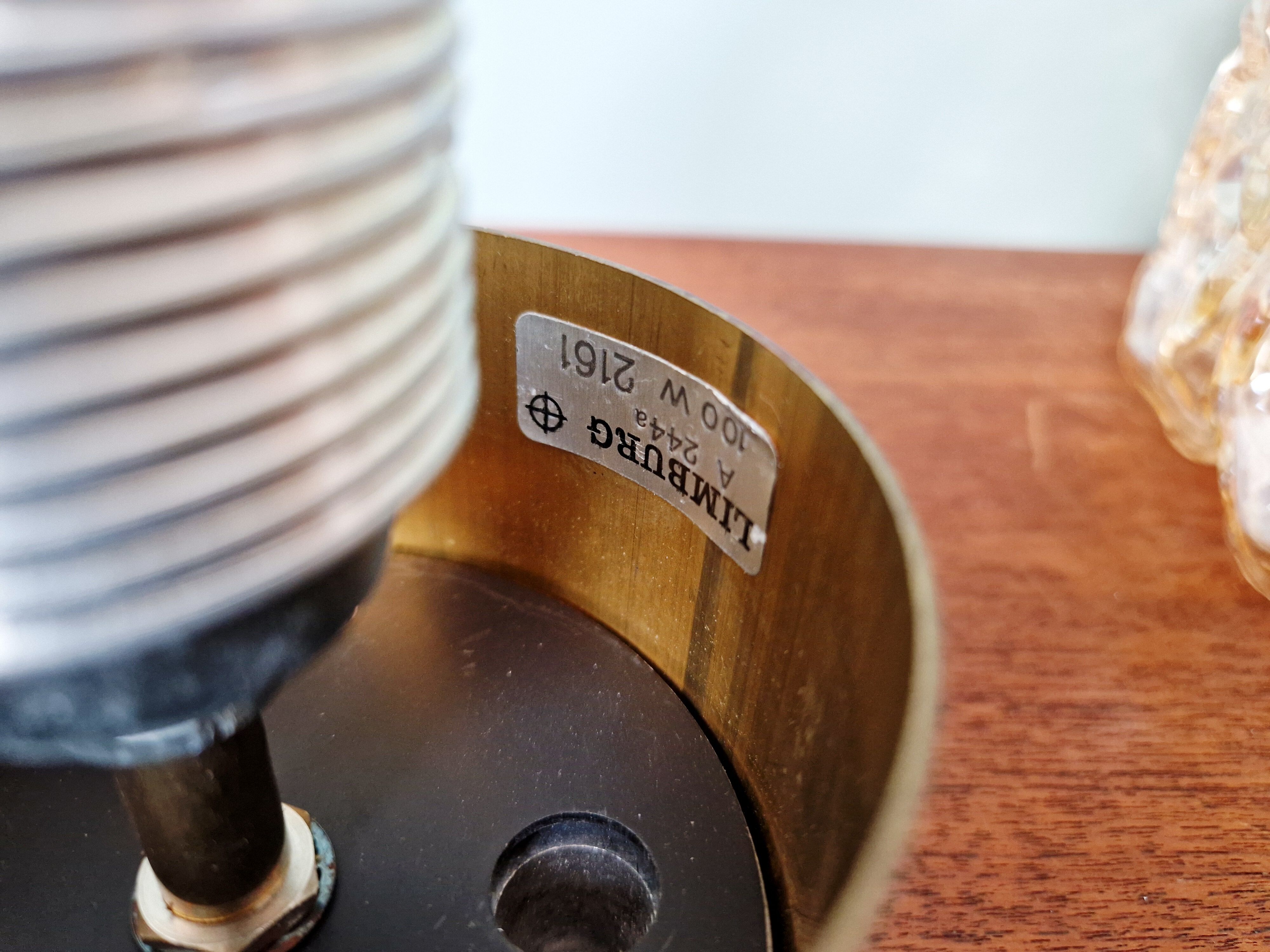 Brass and amber textured glass ceiling light, design by Helena Tynell, Limburg.