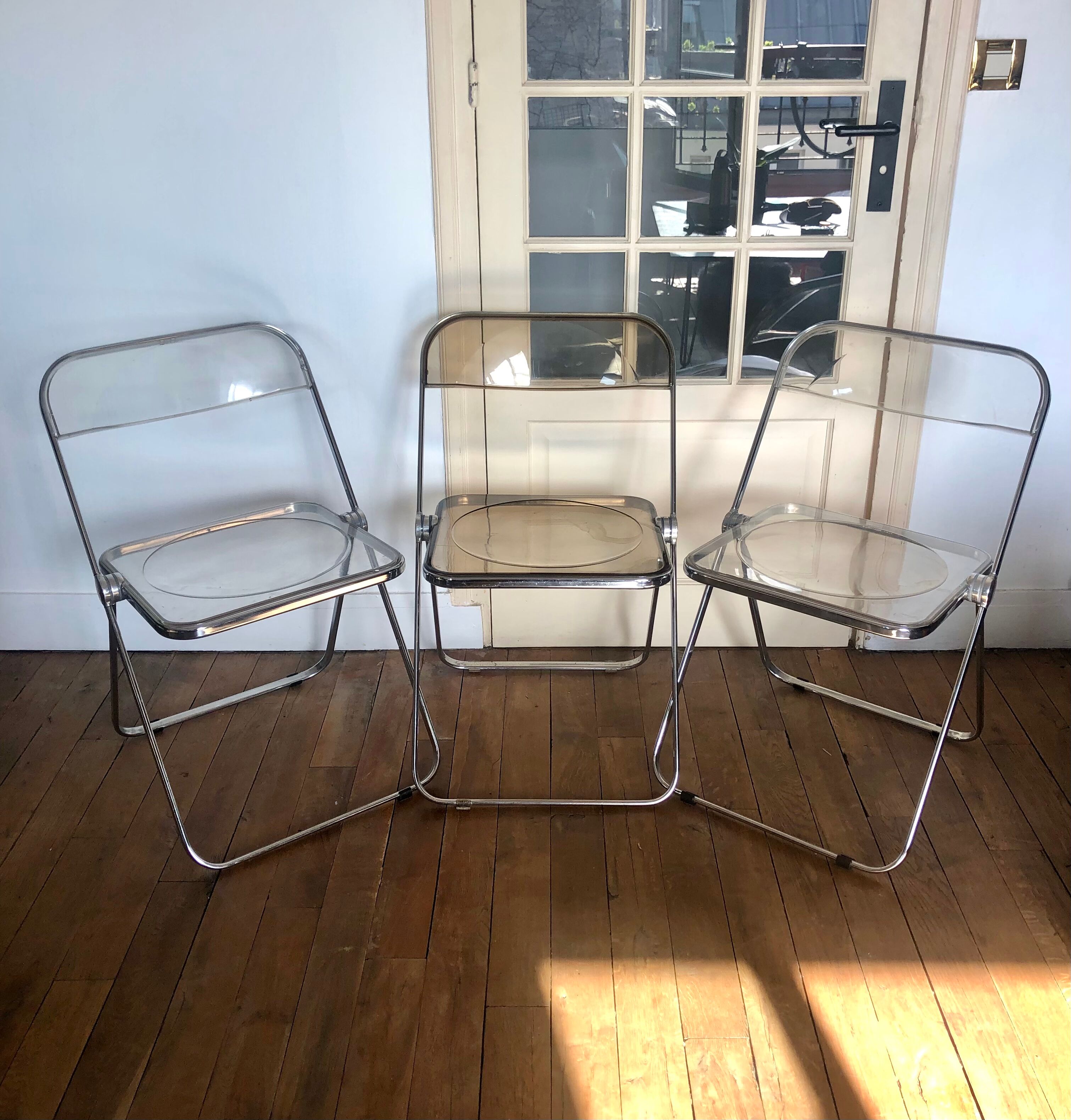 Three folding chairs Plia, Giancarlo Piretti for Castelli