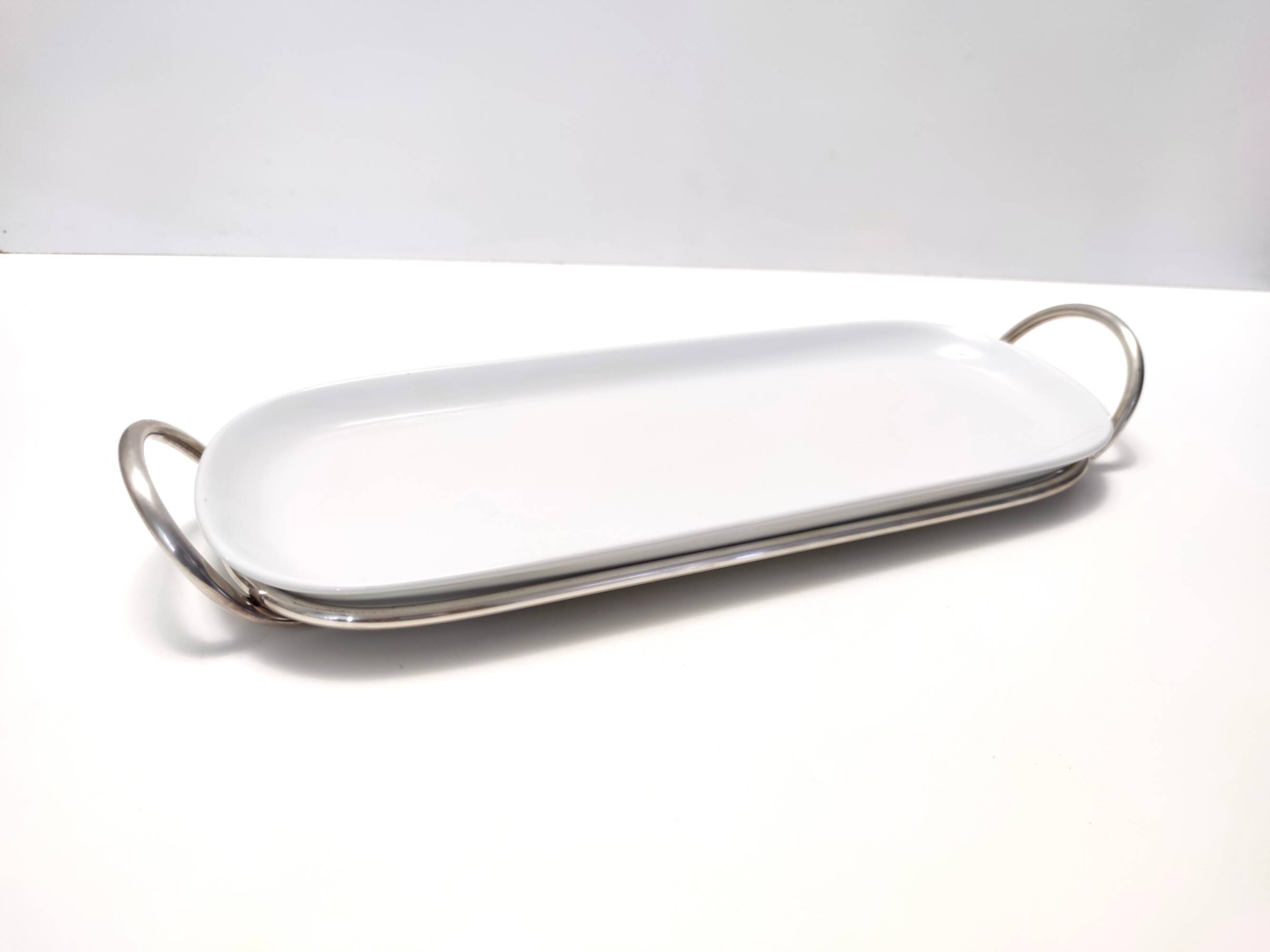 Postmodern Sabattini Sheffield Plated Metal and Ceramic Serving Plate, Italy