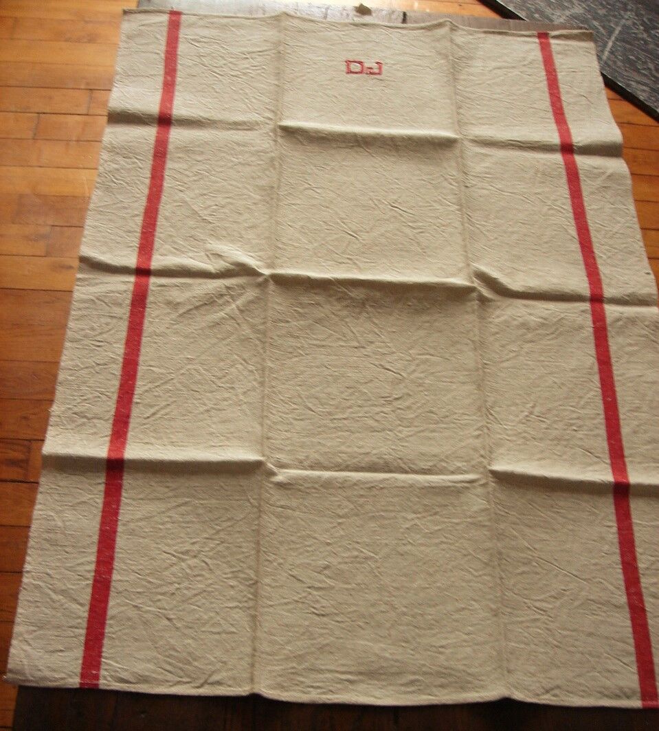 Lot 3 towels linen strips red monograms D J
