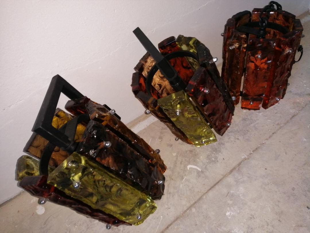 Pair of brutalist wall lamps and hanging lamps