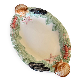 Barbotine serving dish with marine decorations