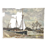 Oil on canvas attributed to Robert Leparmentier (1893-1975) Boats in port