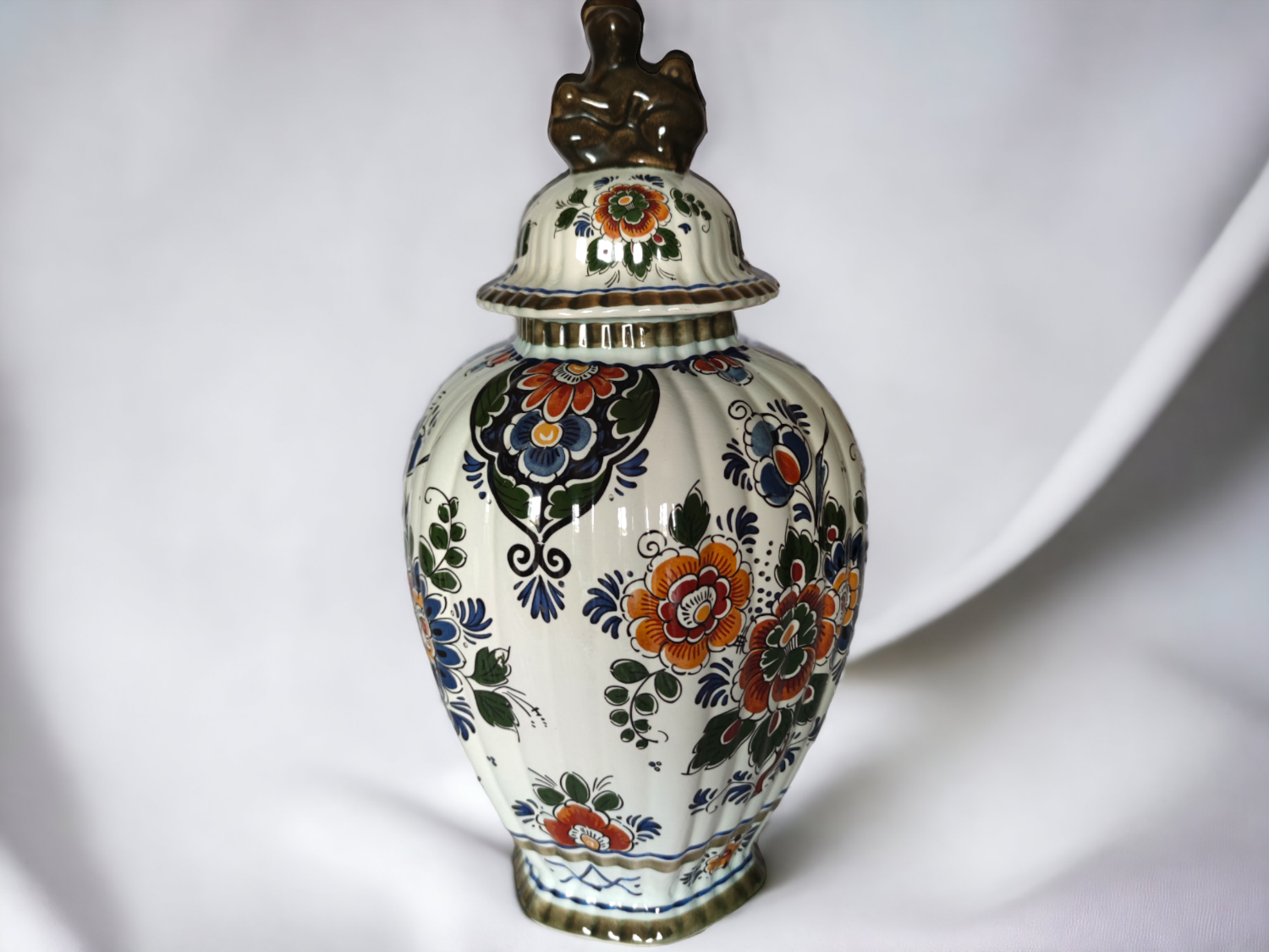 Vintage Delft Porcelain White Floral Vase