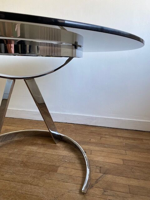 Round table vintage smoked glass 1970