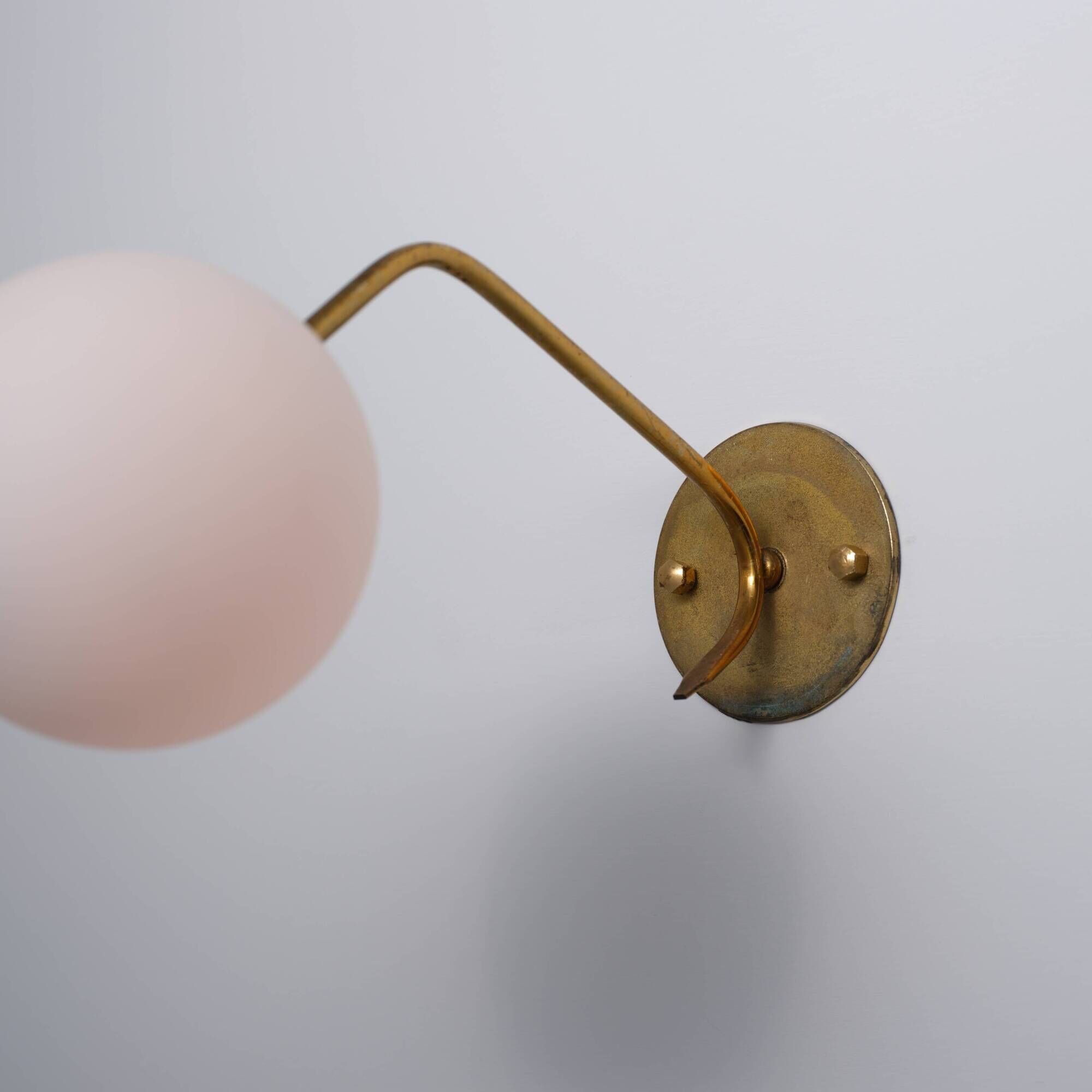 Pair of 1950s Italian Brass Sconces with Opaline Glass Globes