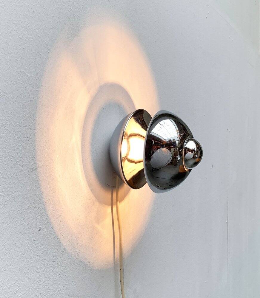 Chrome mushroom table or wall lamp in German mid-century space style by Klaus Hempel for Kaiser Leuchten, 1970s.
