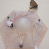 Art Deco ceiling lamp / chandelier in pink pressed molded glass in working order