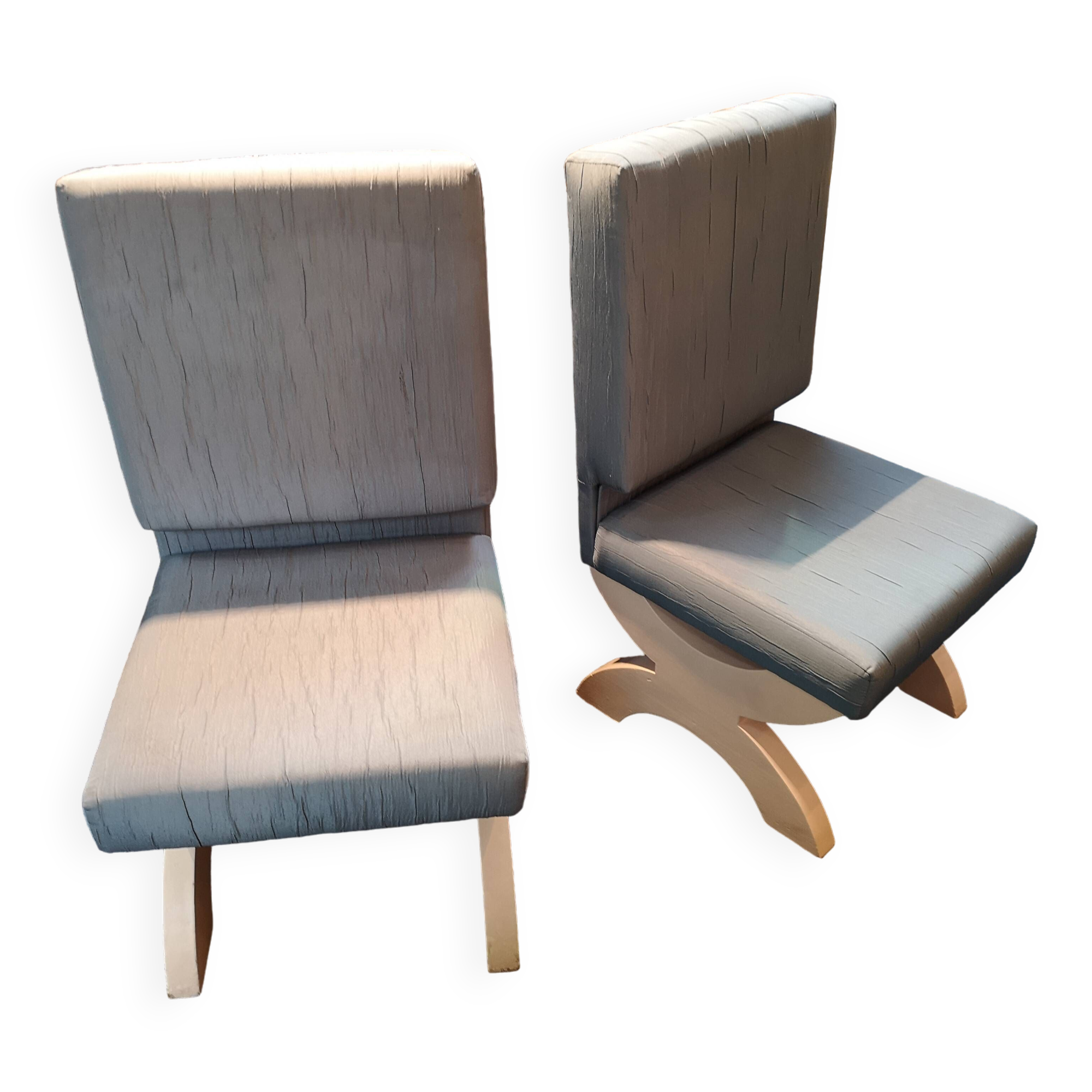 Pair of minimalist white and blue armchairs