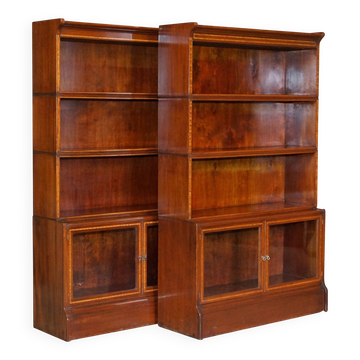 Paire antique de bibliothèques juridiques William Baker Co en bois dur, satin et noyer