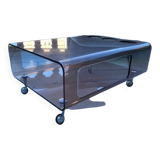 smoked plexi table on wheels