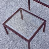 Tables gigognes en métal laqué bordeaux et laiton, France 1950s