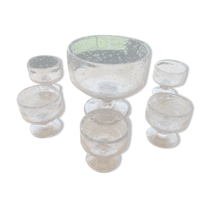 Service à dessert composé d une coupe et de 5 coupelles verre soufflé rose verrerie de Biot