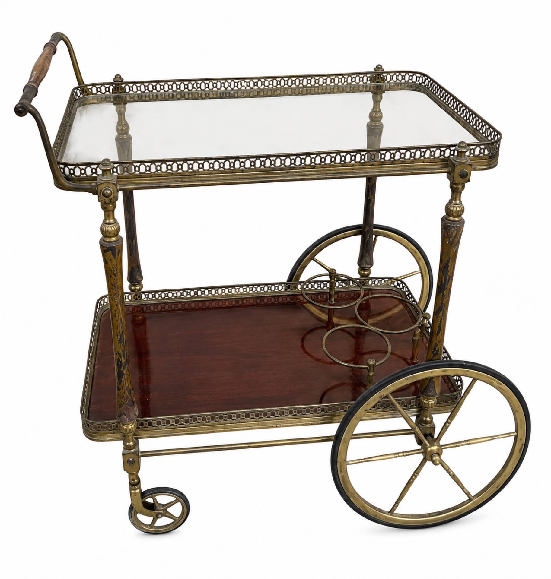 Bar drinks trolley in brass and wood by Maison Jansen