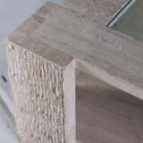 Coffee table in travertine and glass by Claude Berraldacci
