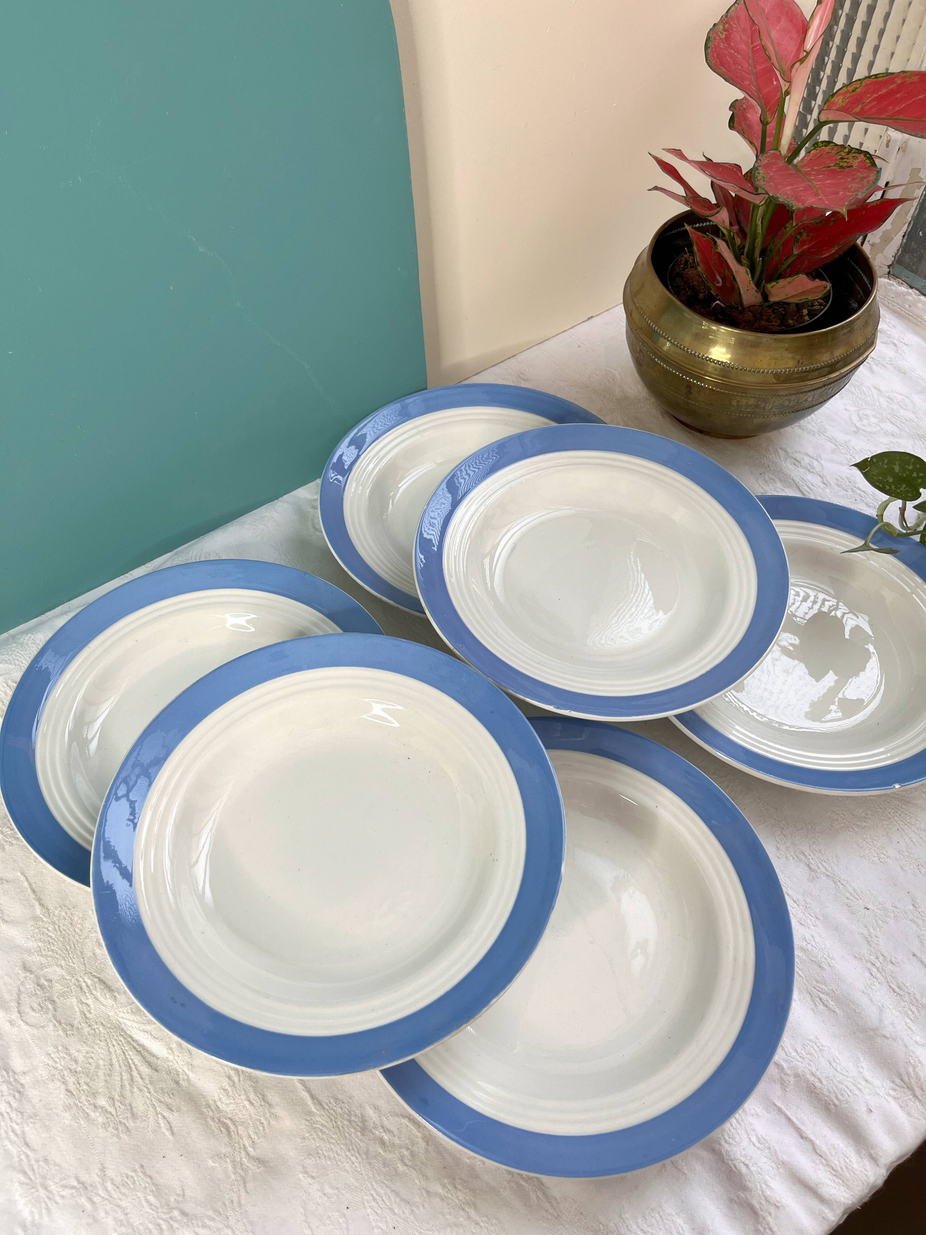 6 pastel blue soup plates in céranord st amand earthenware - languedoc model - lot 1