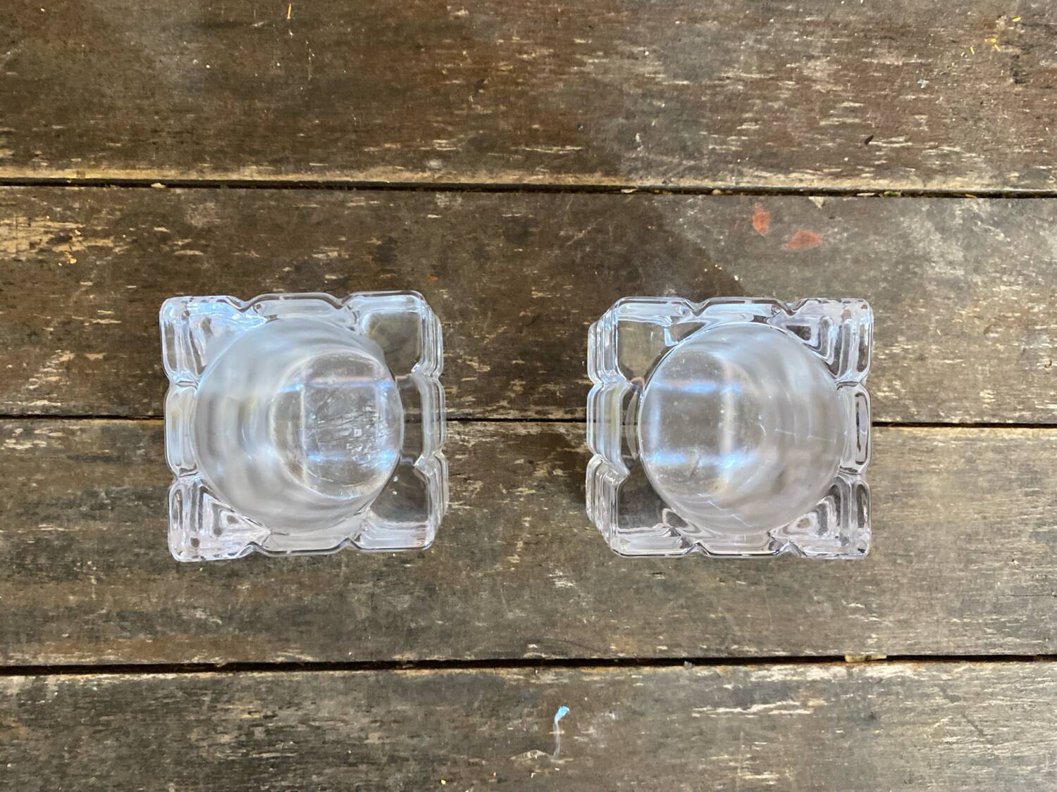 Pair of Modernist Cube Design Candle Holders Moulded Glass 1970s Vintage
