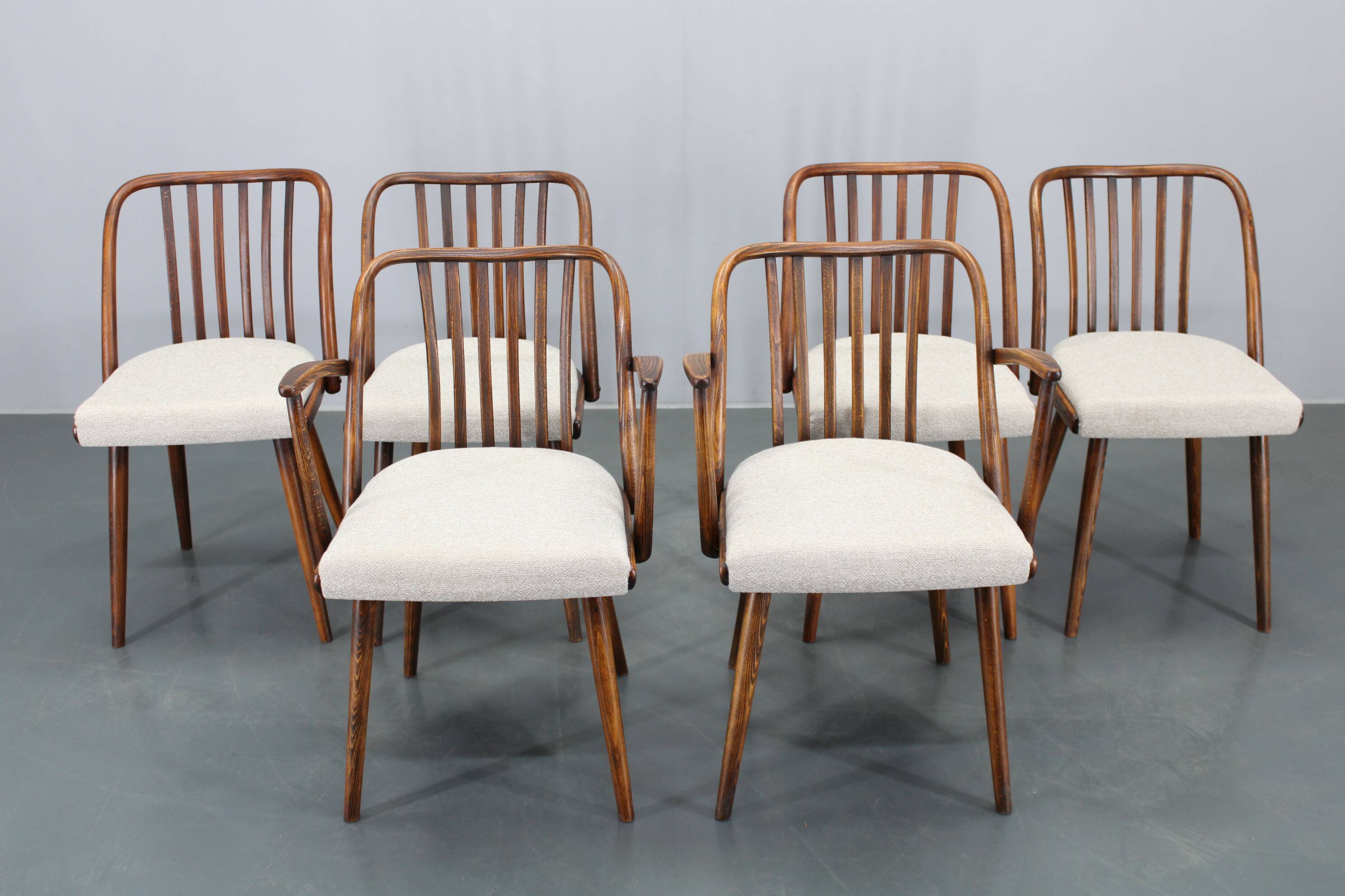 1960s Antonin Suman Set of Six Beech Dining Chairs, Restored