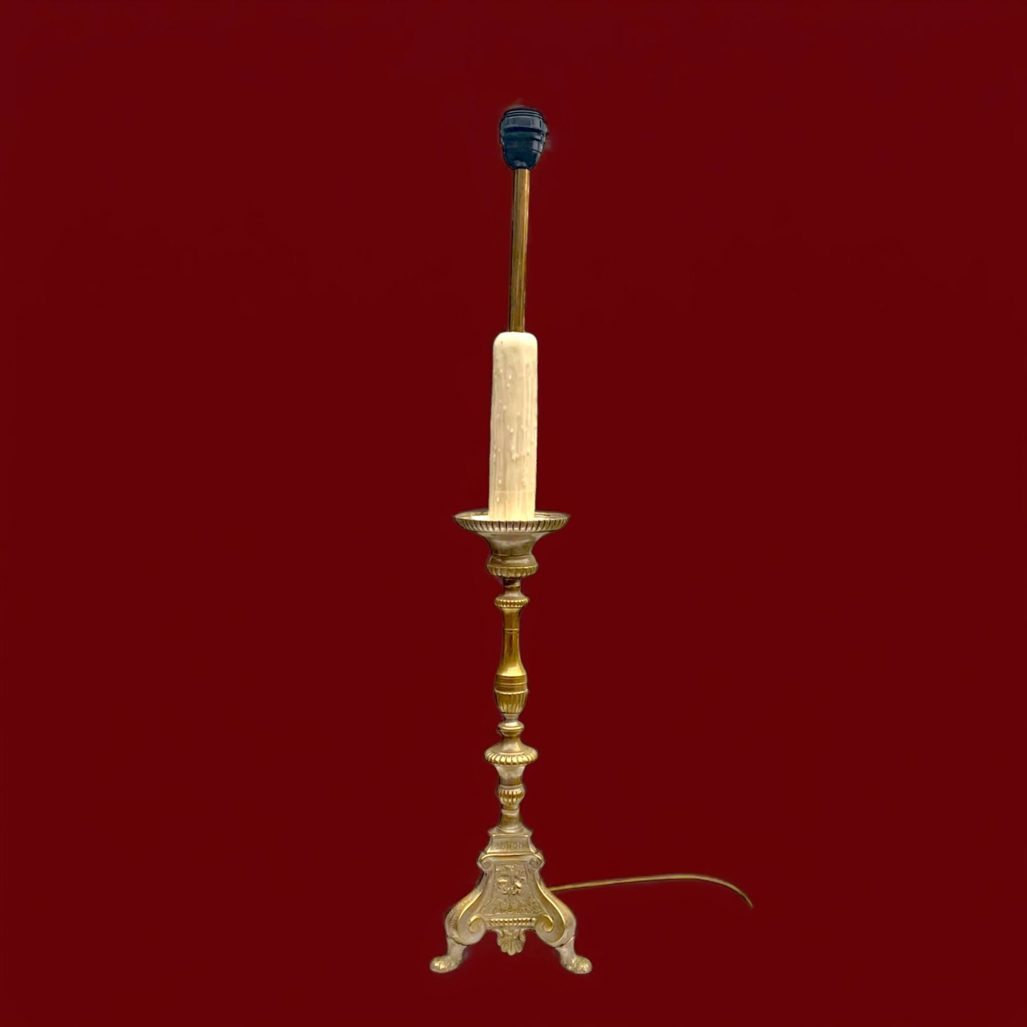 Antique large brass candlestick lamp base