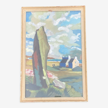 Animated scene between menhir and the sea in Brittany