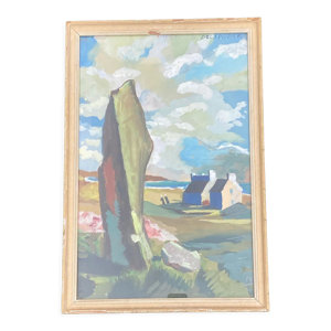 Tableau scène animée entre menhir