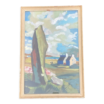 Animated scene between menhir and the sea in Brittany