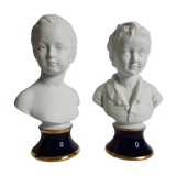 Porcelain biscuit busts by Camille Tharaud, children Louise and Alexandre Brongniart after Houdon