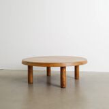 French Round Mid Century Wooden Coffee Sofa Table T02M Pierre Chapo, 1960s