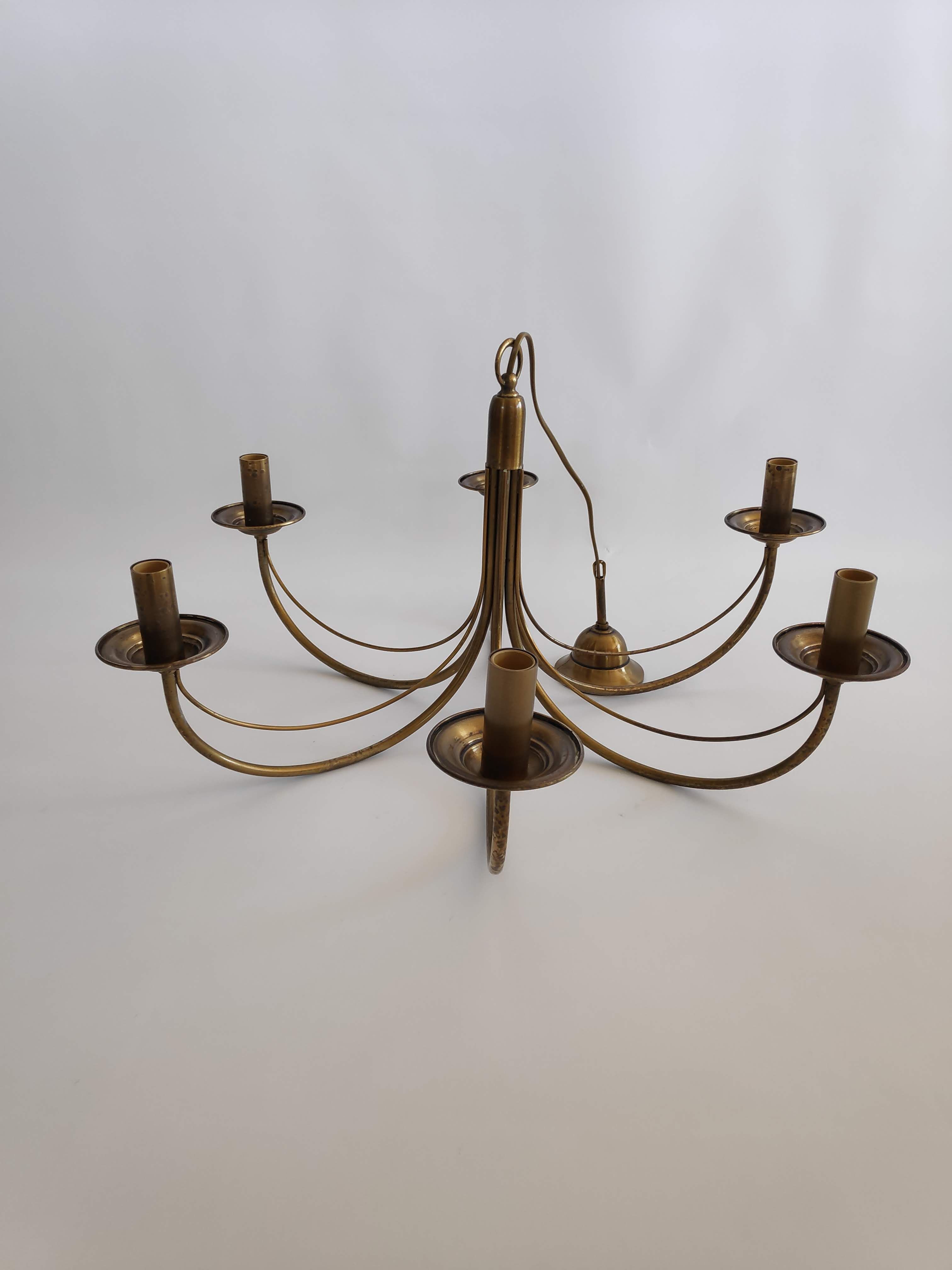 Chandelier in patinated brass of the years 70
