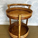2-tiered round bamboo bar cart in the style of Vivai del Sud, Italy, 1960s