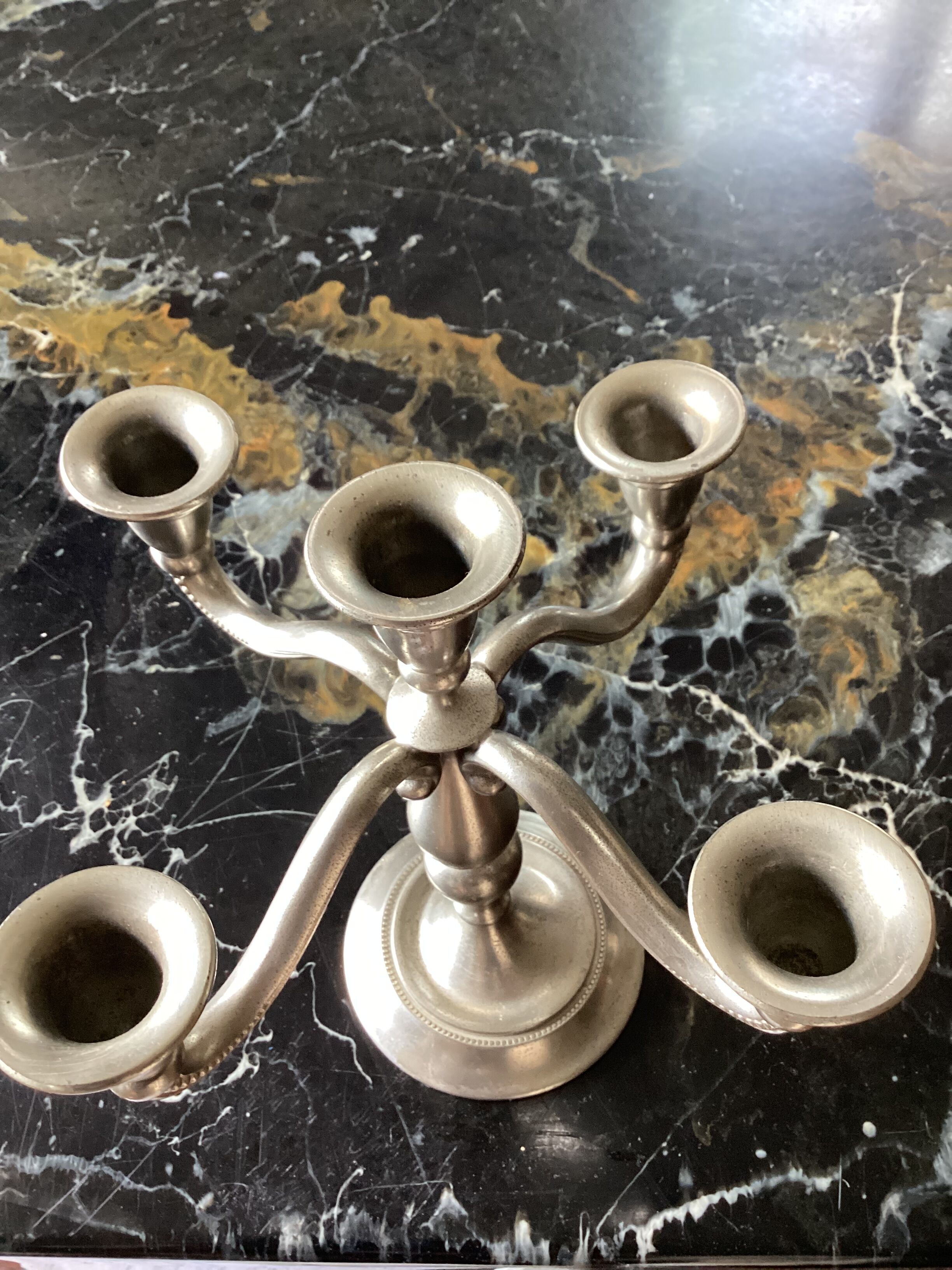 Royal Holland pewter candle holder with five candles dimension: height -20cm- width -18cm-