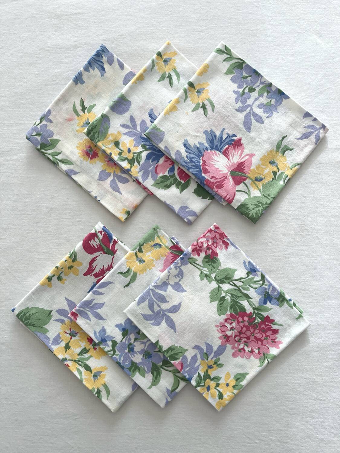 6 serviettes de table à fleurs en coton vintage