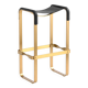 Tabouret de bar classique contemporain finition métallique en laiton vieilli et cuir noir