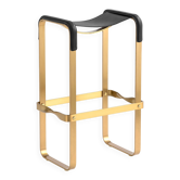 Tabouret de bar classique contemporain finition métallique en laiton vieilli et cuir noir