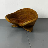 Vintage Shaped Wicker and bamboo Meditation Lotus Chair, 1970s