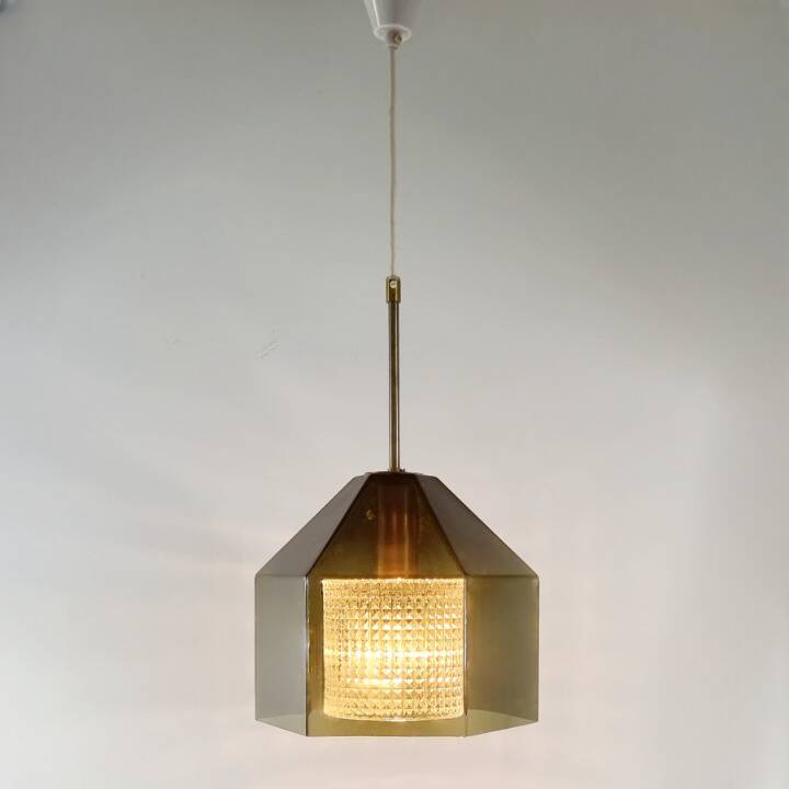 Mid-Century Scandinavian Glass & Brass Ceiling Light by C. Fagerlund, 1960s