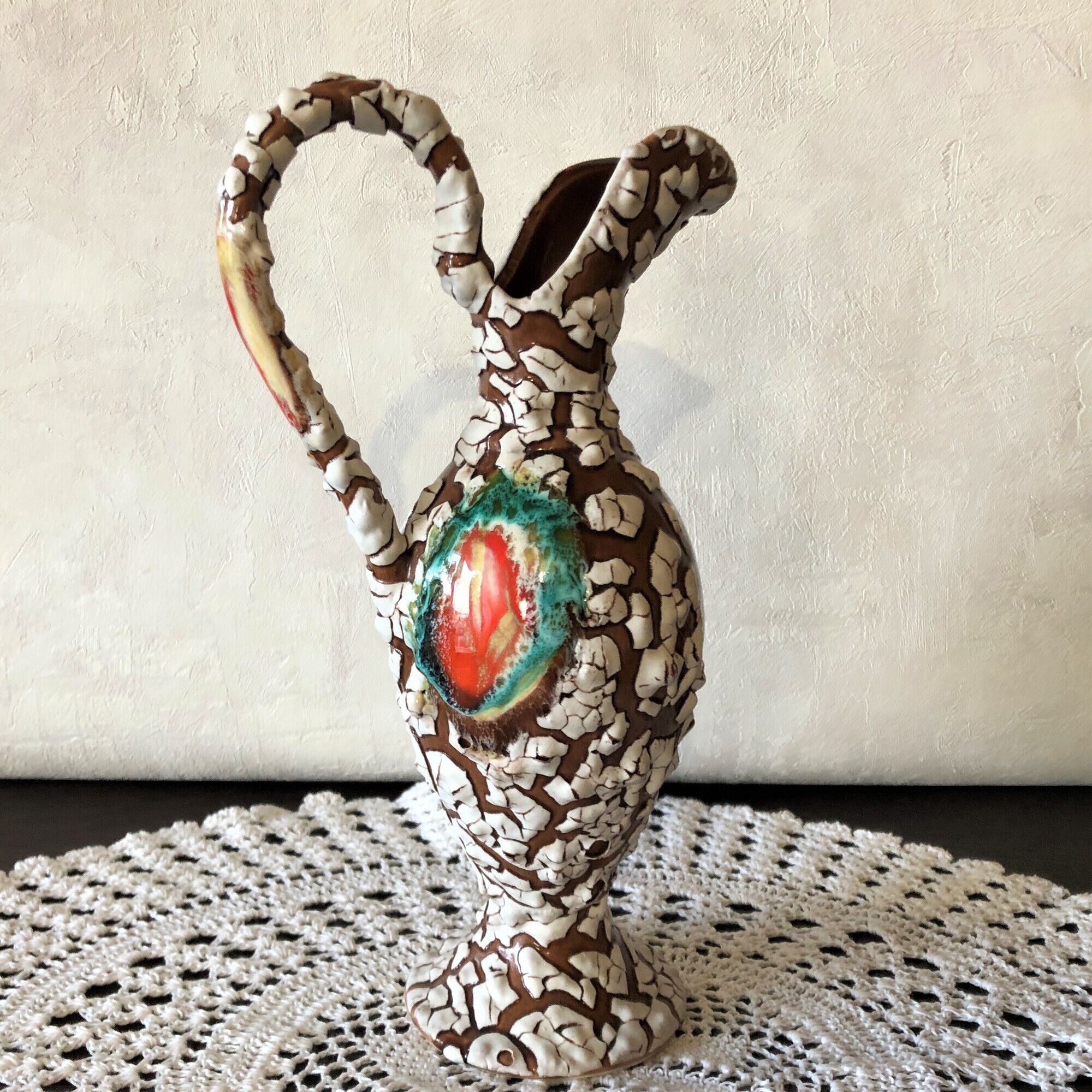 Carafe pitcher with handle, Vallauris style, sea foam, HYERES, vintage 60s