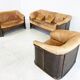 Vintage wicker and leather sofa set 1960s