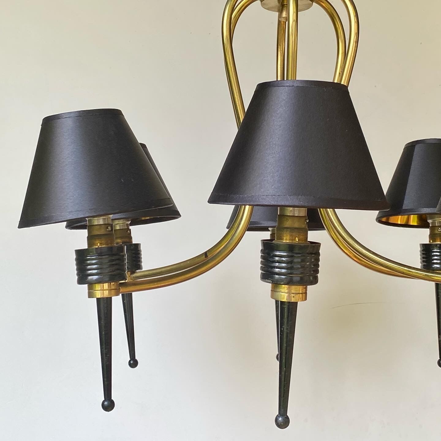 1950 six-armed brass cage chandelier